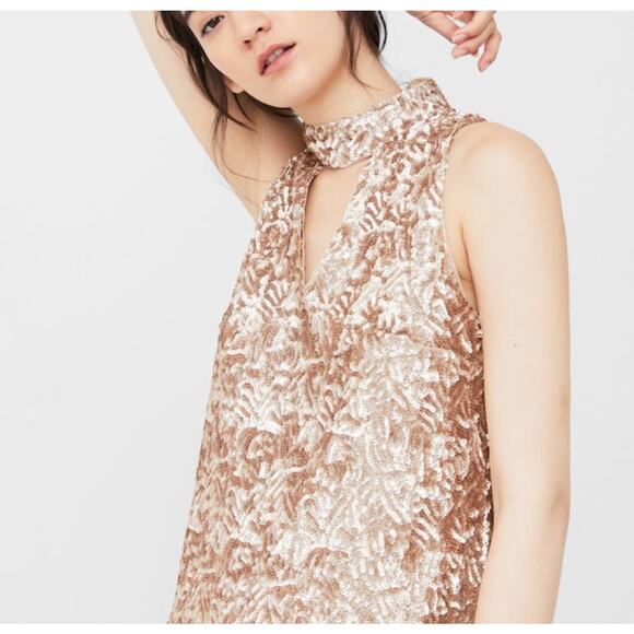 Mango Gold Sequin Mock Neck Mini Dress Size Small (US 4) - Picture 4 of 8